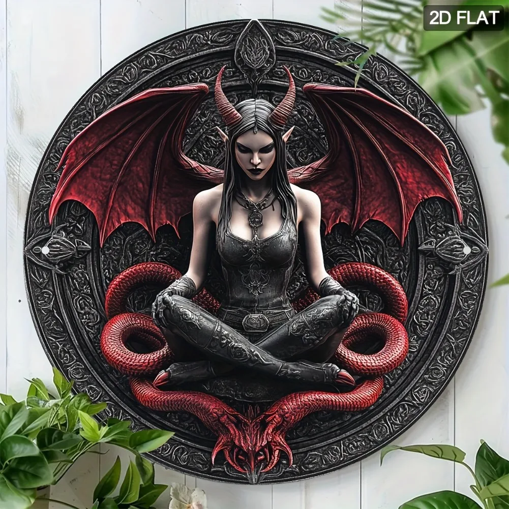 Metal Art Sign2D Flat - 1pc Lilith Demon Art 2D Flat 7.8x7.8 Inch Round Aluminum Metal Sign - HD Printed