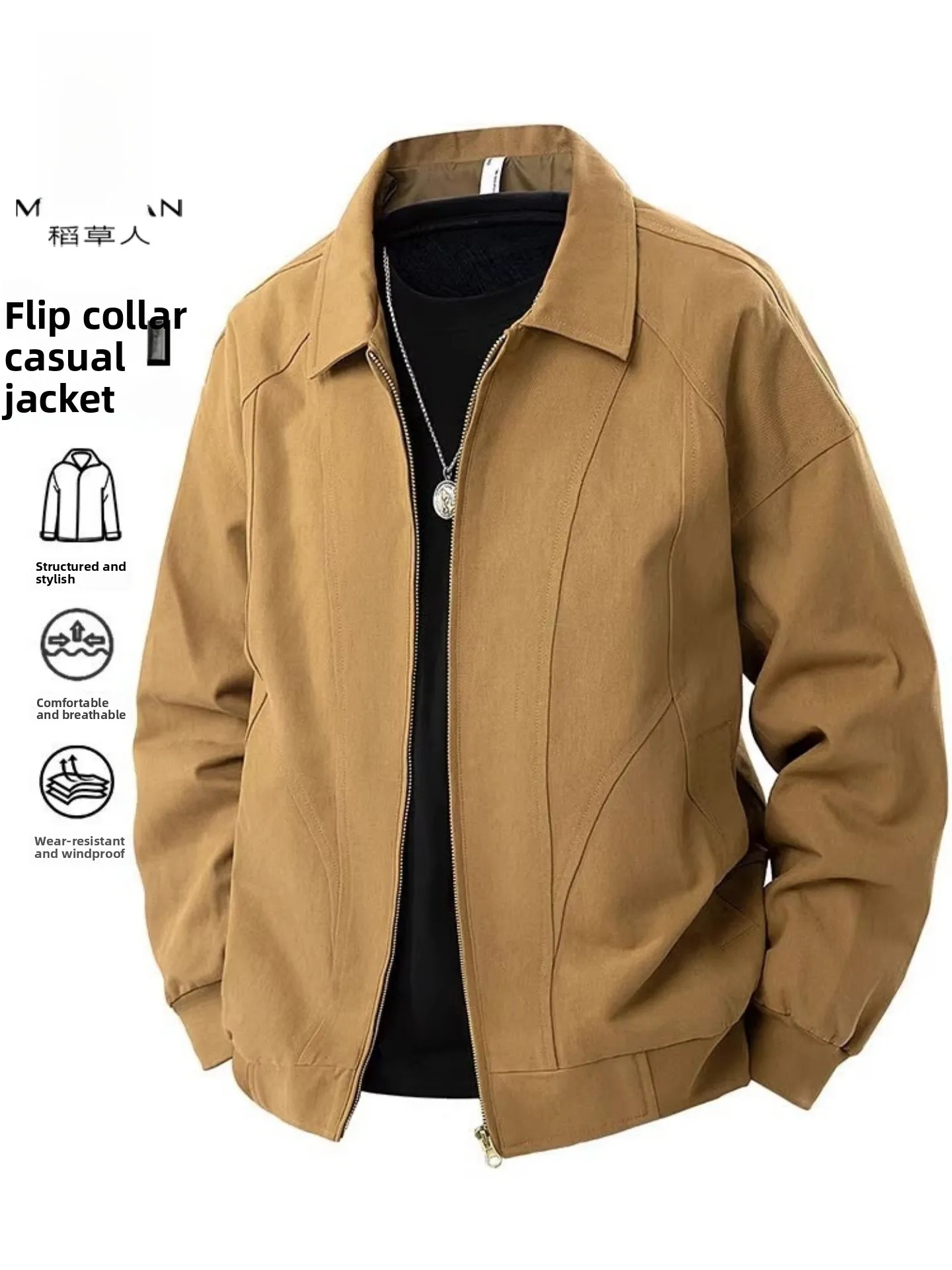 

Мужская куртка из чистого хлопка, весенне-осенняя, модная, простая, ветрозащитная, джинсовая, в рабочем стиле, с отложным воротником, свободного кроя, повседневная