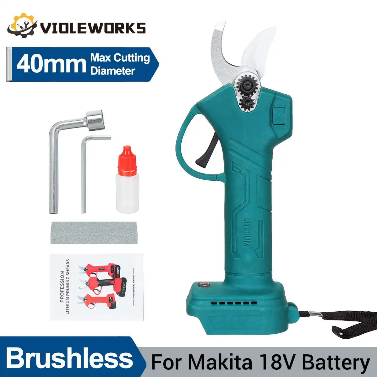 Cortador de Poda Elétrico sem Fio para Frutíferas Poda de Bonsai Cortador de Ramos Bateria Makita 18v 40 mm