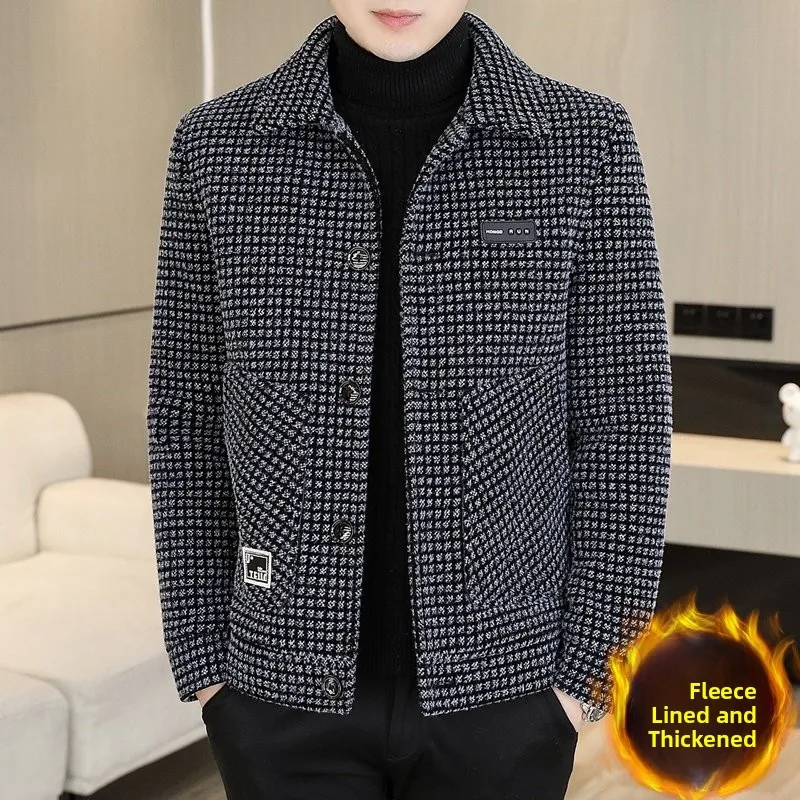 

Мужская повседневная куртка из фланели с воротником, хлопковая, молодежная, теплая, зимняя, в клетку, на флисовой подкладке