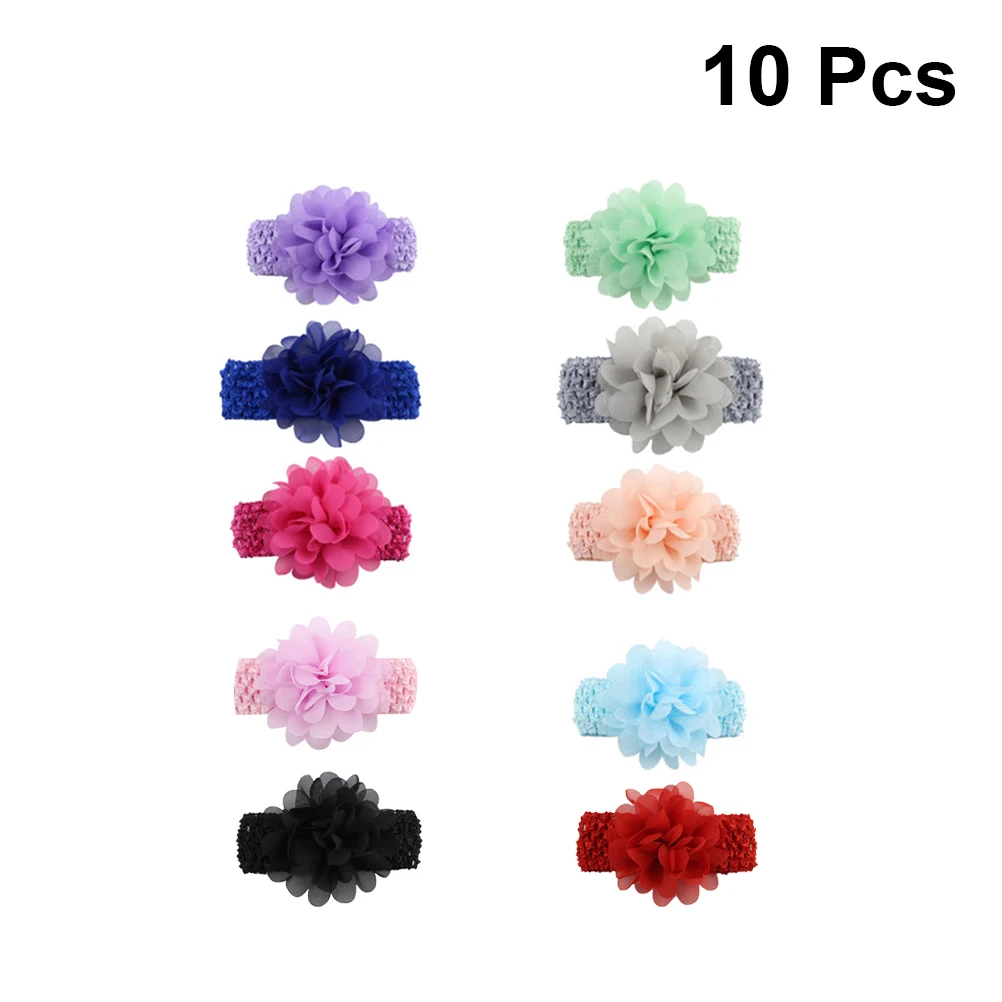 

10 шт., детские повязки на голову, шифоновые повязки для волос с цветами для детей, регулируемая эластичная повязка для волос для маленьких девочек, повязка на голову, реквизит для фотосъемки