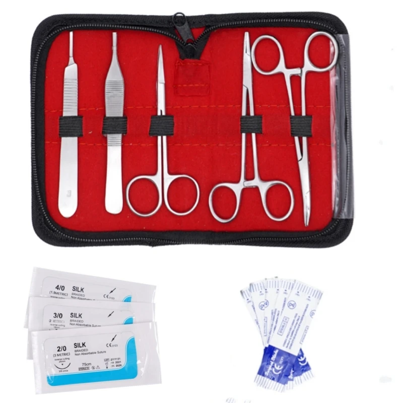 Dental Surgical Tissue Tweezer Set Stainless Steel Oral Surgical Tools Needle Holder Hemostat Medical Thread Suture Practice Kit