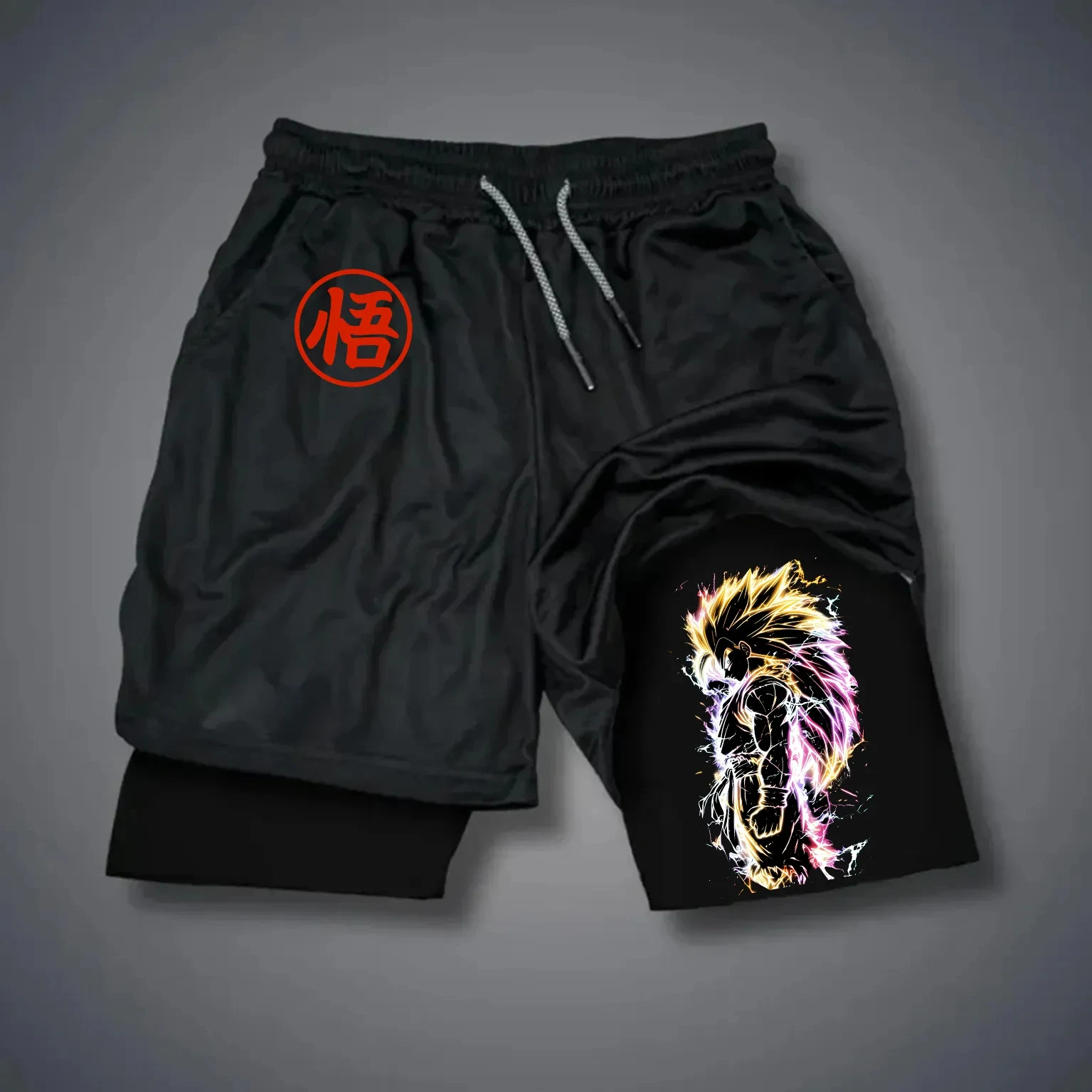 Dragon Ball GOKU Anime Impressão Periférica Shorts Dupla Camada 2025 Esportes Americanos Verão Calças Soltas Respiráveis Masculinas