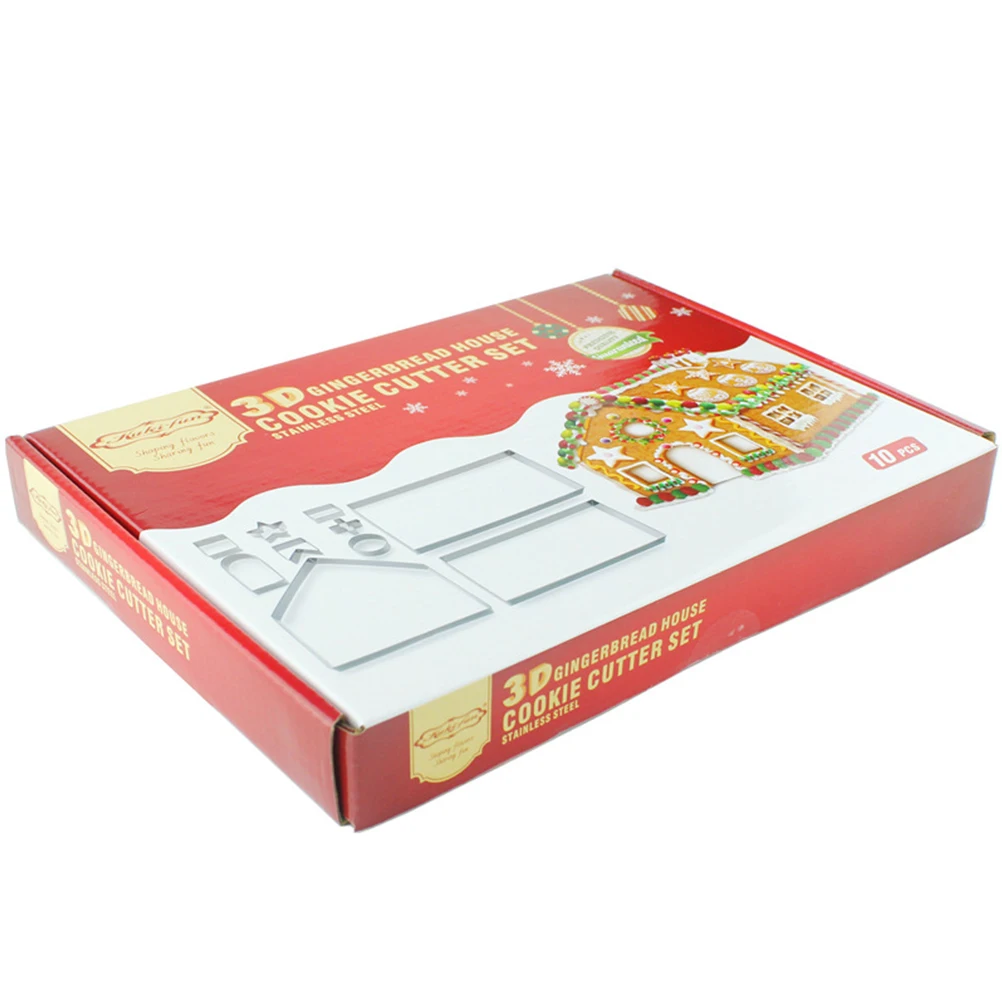 

10 Pcs House Stainless Steel Biscuit Mold Cookie Molds Cake Cutter Three-dimensional Cutters Stencils