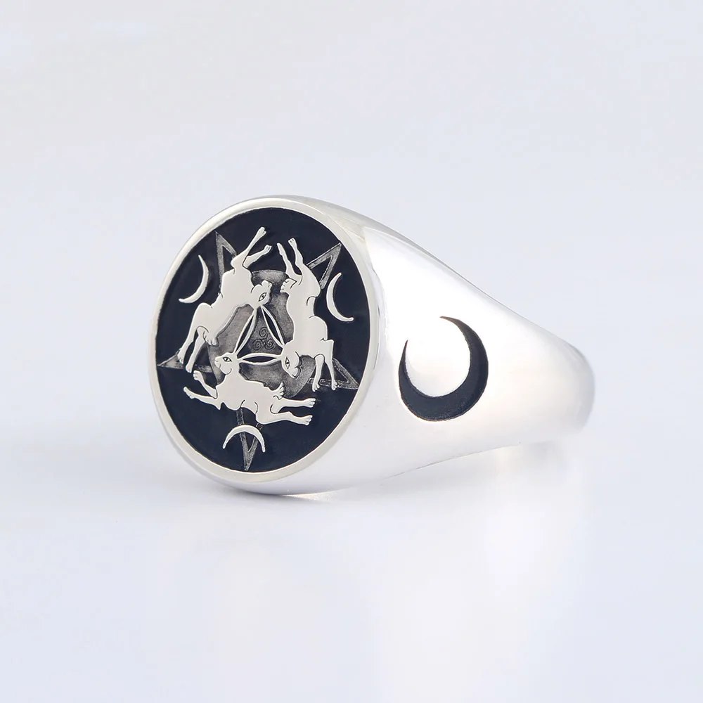 Three Rabbits the Circle Of Life Custom Symbol Or Rune Sterling Silver Ring