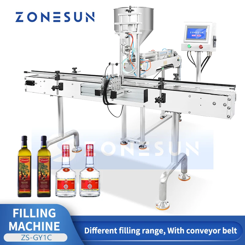ZONESUN ZS-GY1C Pneumatic Automatic Liquid Paste Filling Machine Cream Chocolate Juice Perfume With Conveyor Bottle Filler