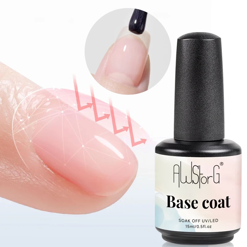 AWStorG 1/2Pcs 15ml 닦지 않는 탑베이스 코트 네일 젤 폴란드어 디자인 강화제 바니시 세미 퍼머넌트 UV LED 네일 아트 도구