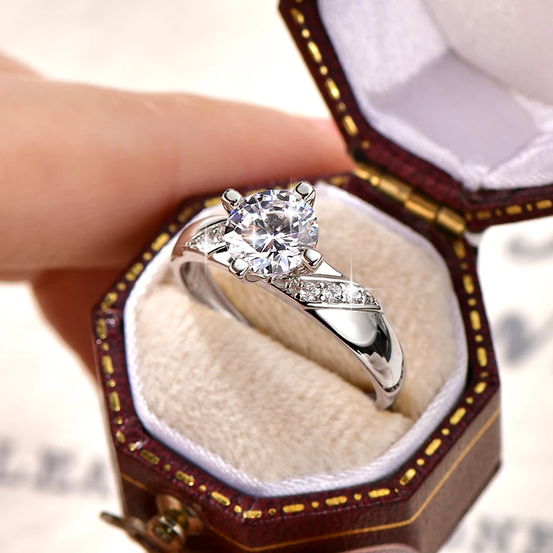 14K Vergoldeter CZ Labor-Diamant Versprechen-Ring 7mm Rundschliff Kubischer Zirkonia Hochzeits-Verlobungsringe für Frauen – Detail 19