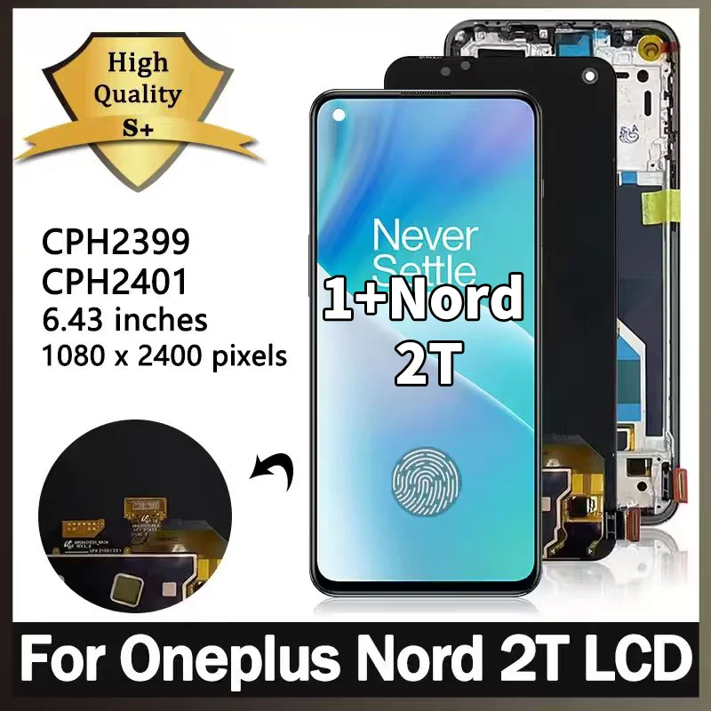 6.43"Super AMOLED For OnePlus Nord 2T LCD Display Touch Screen Digitizer Panel Assembly Nord2T CPH2399 CPH2401 Display