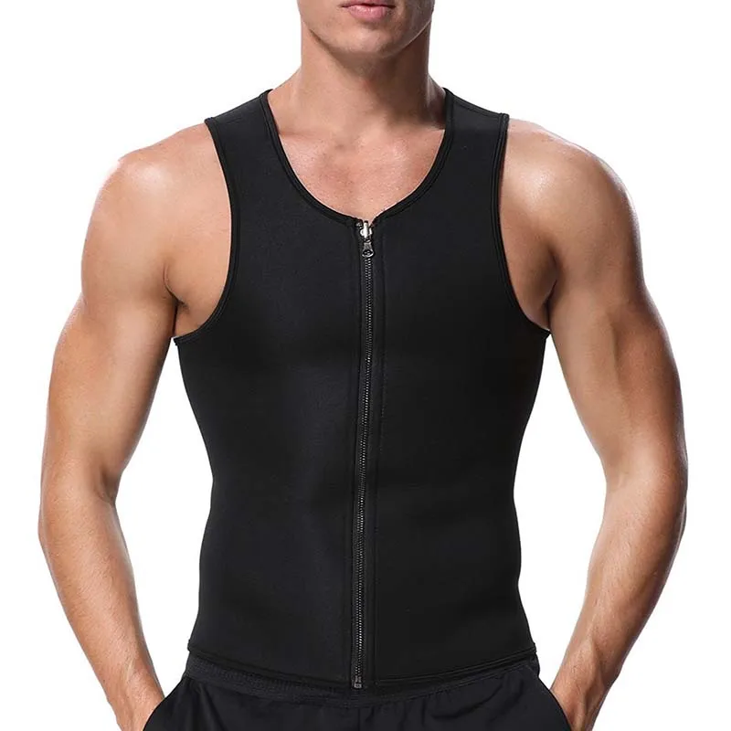 Men Neoprene Sauna Zipper Waist Trainer Corset Vest Belly Trimmer Compression Body Shaper Shirts Slimming Belt Faja Shapewear