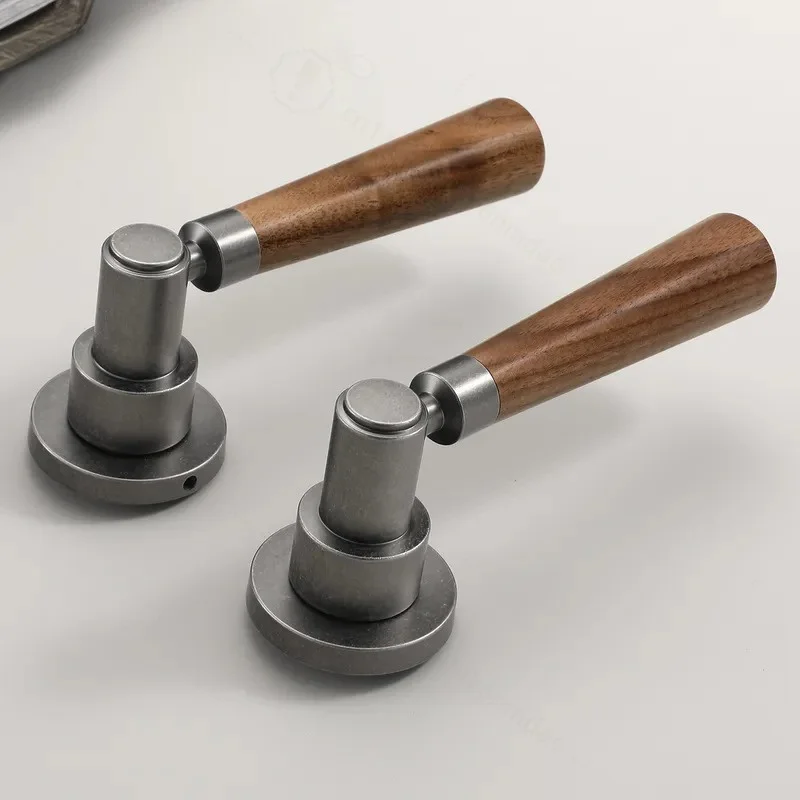 French Light Luxury Retro Walnut Door Handle Universal Indoor Silent Magnetic Lock for Bedroom Bathroom