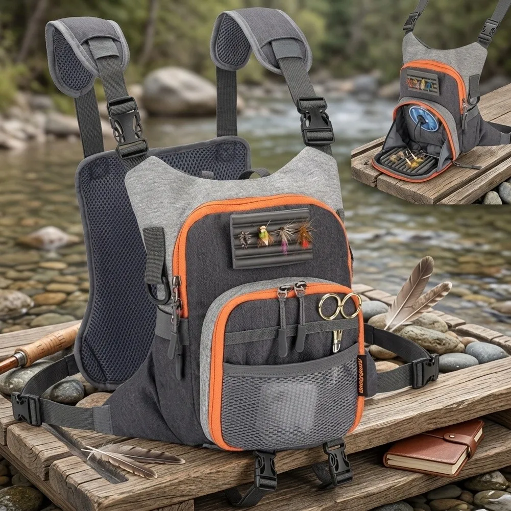 /Fly /Fishing /Chest Pack Waterproof Lightweight Vest With 2 Fly Box Storage Organized Gear Bag For Anglers Stream River Tackle view 3