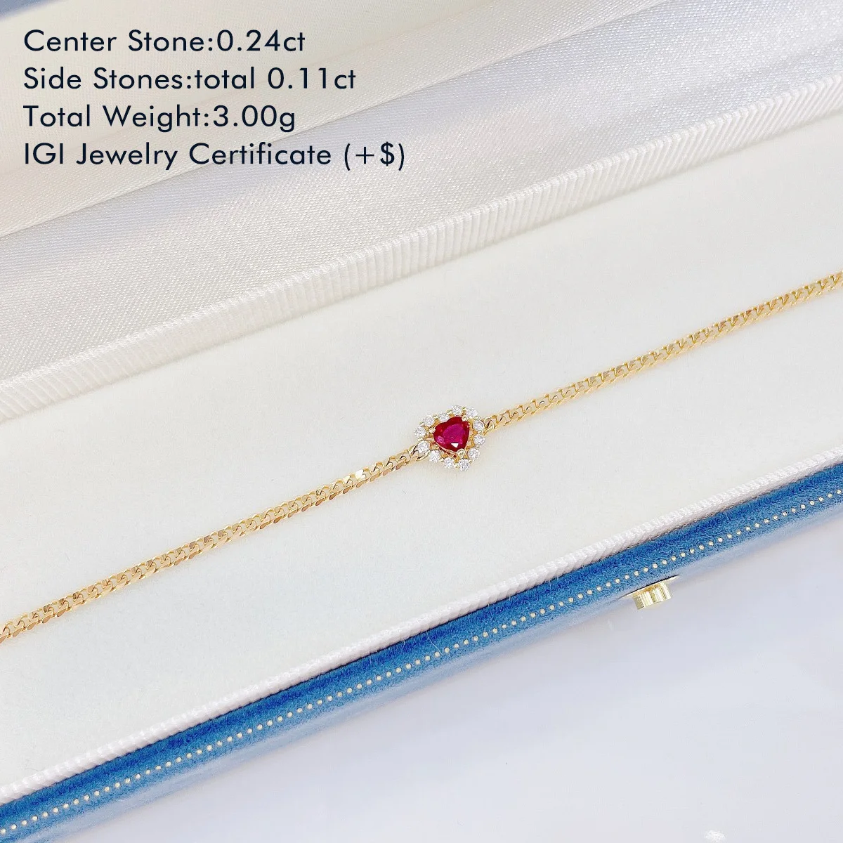 Heart Shaped Natural Ruby Bracelet Accented by Round Natural Diamond Bracelet 18K Yellow Gold Halo Delicate Bracelet For Women
