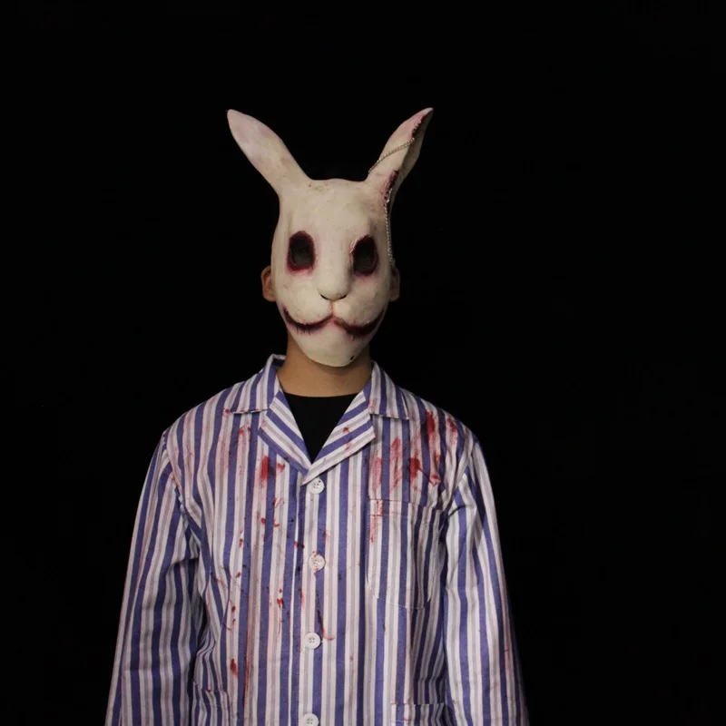 Máscara de Cosplay de Horror de conejo sangriento para hombres, media cara, látex, conejo aterrador, vestido de fiesta, mascarada de Terror, accesorios de Cosplay espeluznante