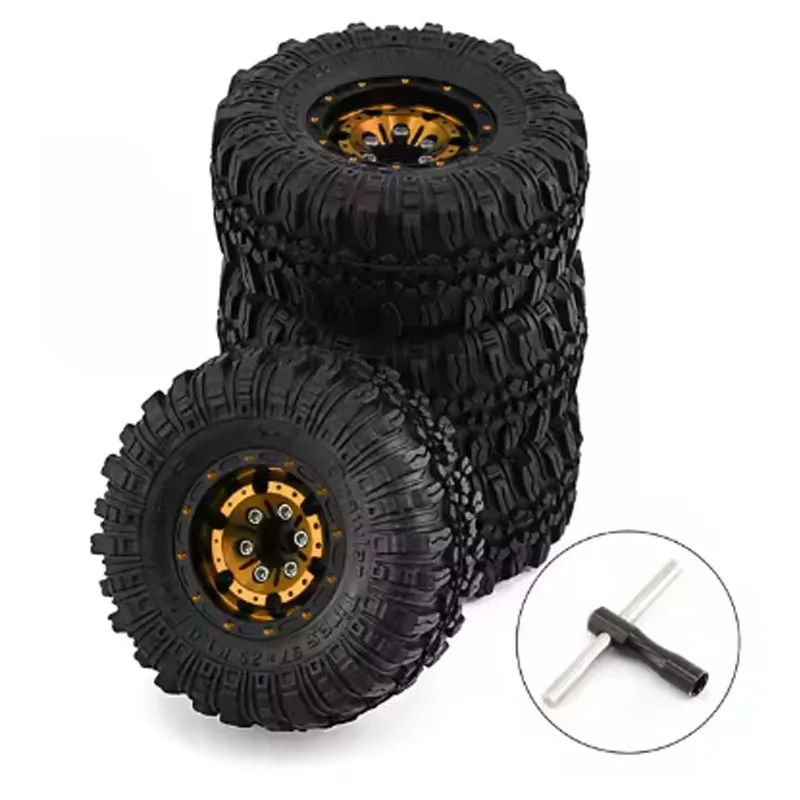 4pcs 57mm Metal 1.0" Beadlock Wheel Rim Rubber Tire Set for 1/18 1/24 RC Crawler Axial SCX24 AX24 TRX4M FCX24 Upgrade Parts image 3