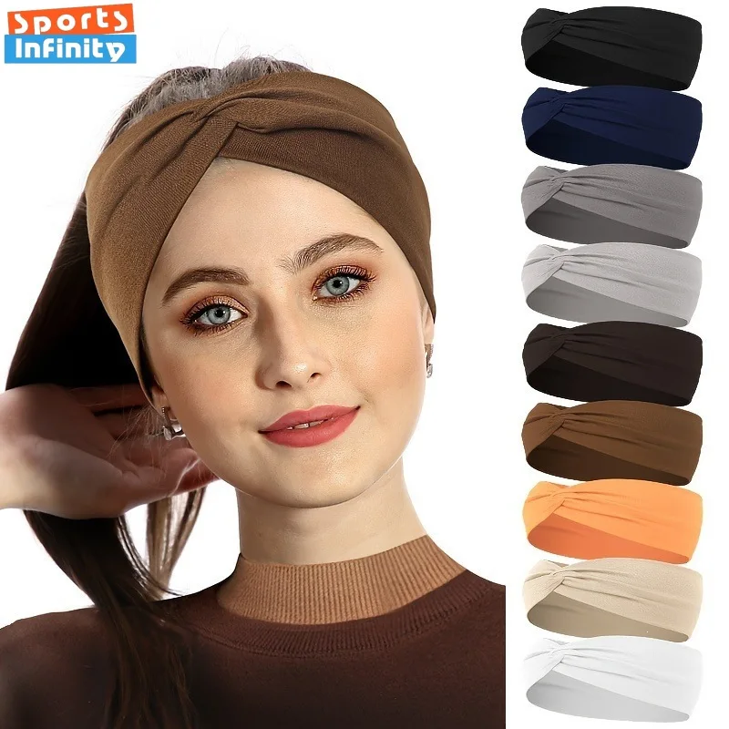 Cross Wide Elastic Yoga Headband for Women Sweat Absorbent Non-slip Sports Hair Band Running Fitness Head Wrap Hair Accessories