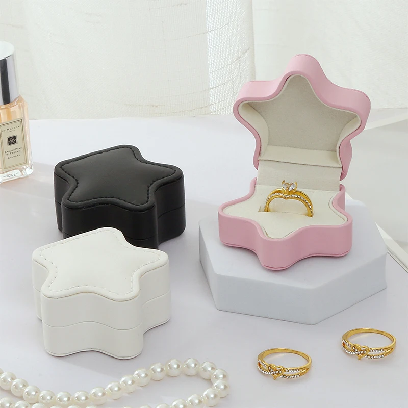 Romantic Wedding Rings Box Star Shape Jewelry Boxes Engagement Ring Case Valentine's Day Jewelry Rings Display Gift Box