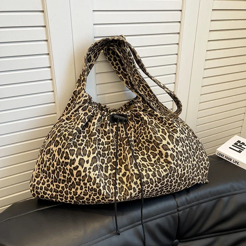 2024 High Quality Cotton Material Crossbody Bag Leopard Print Large Capacity Casual Handbag Soft Versatile Popular Shoulder Bag