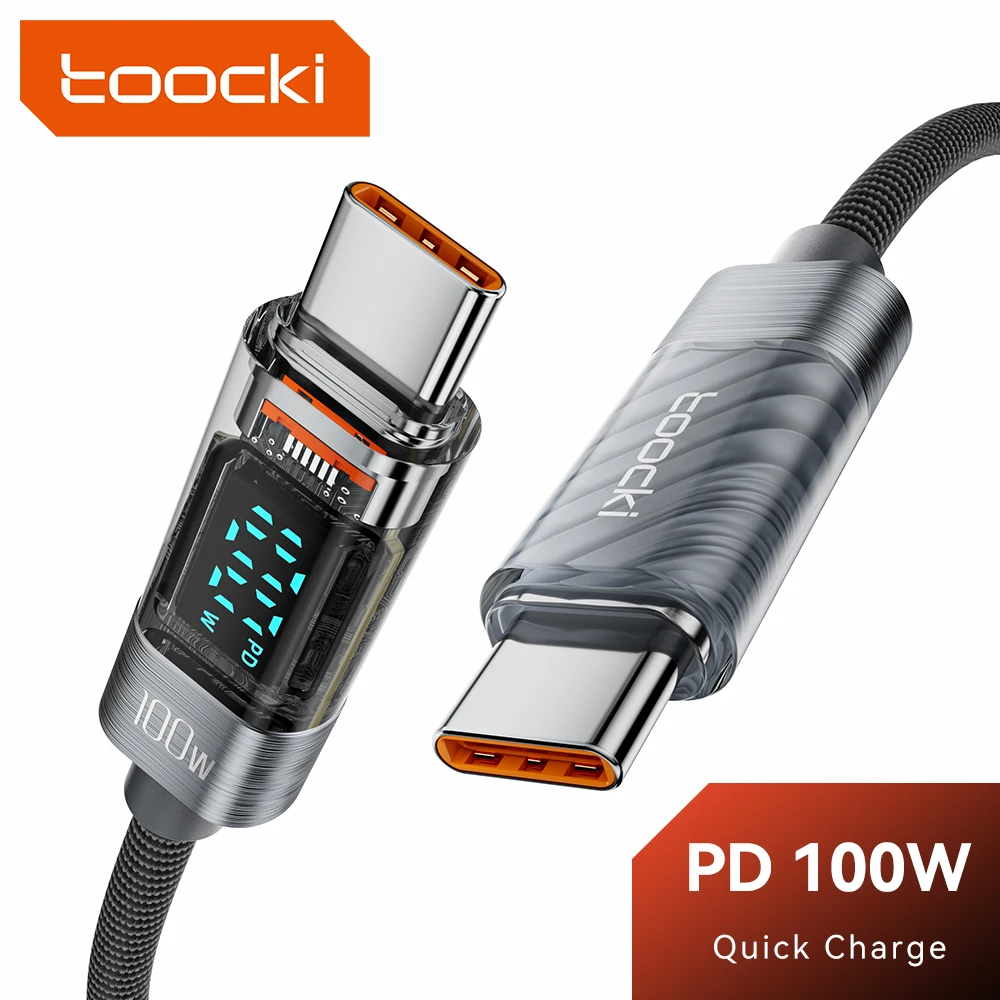 

Toocki 6A 100W Transparent Type C to USB C Fast Charge Display Cable USB A To Type C For Macbook Xiaomi Samsung Poco Realme