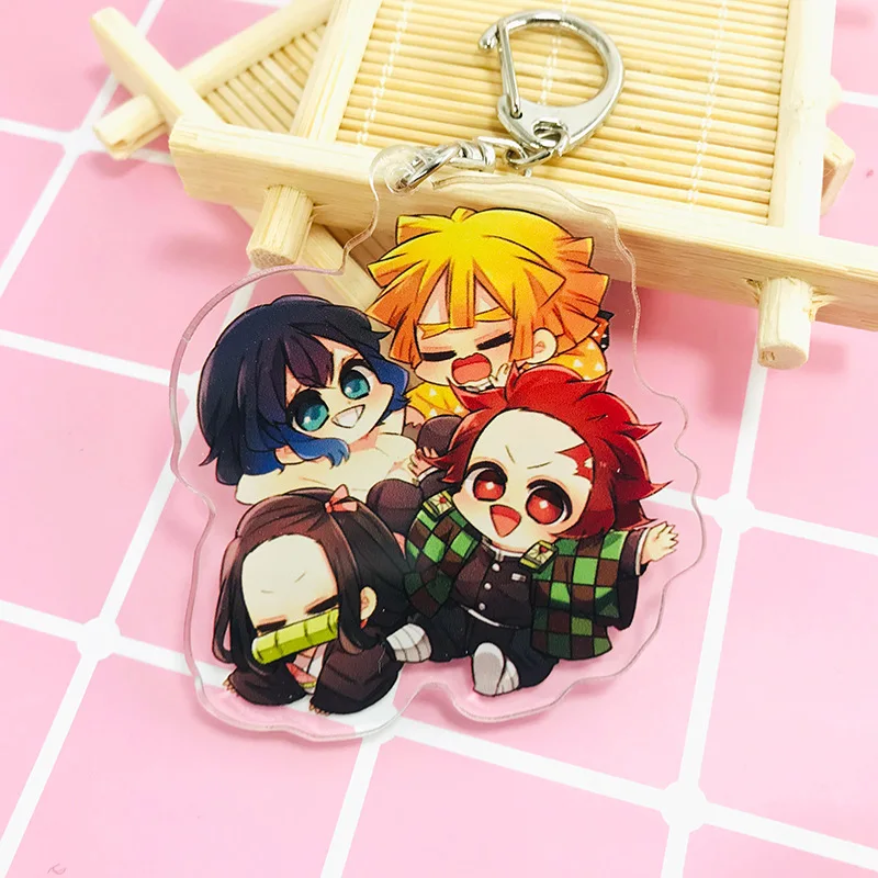 Anime Demon Slayer Figure Keychain Cute Kibutsuji Muzan Akaza Kamado Tanjirou Hashibira Inosuke Key Chain for Fans Gift