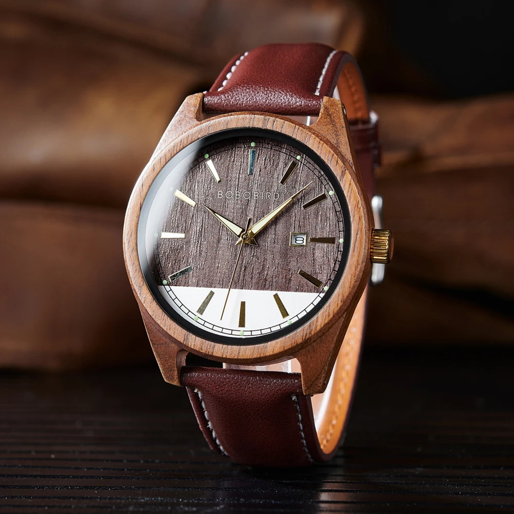 BOBO BIRD Leather Strap Watch Men Casual Wooden Quartz Wristwatches Man Timepieces Gifts For Men Relogios Masculino Dropshipping