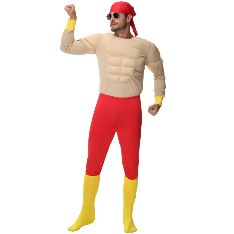 هالوين مضحك العضلات زي الكبار ستة حزمة قميص الرجال العضلات الملابس تأثيري الزي الكوميديا مرحلة الأداء الرجال أعلى