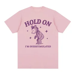 2013Hold Overstimulated Bear Funny Graphic T Shirt Men Women Vintage Harajuku Aesthetic T-shirts Casual Cotton Oversized T-shirt