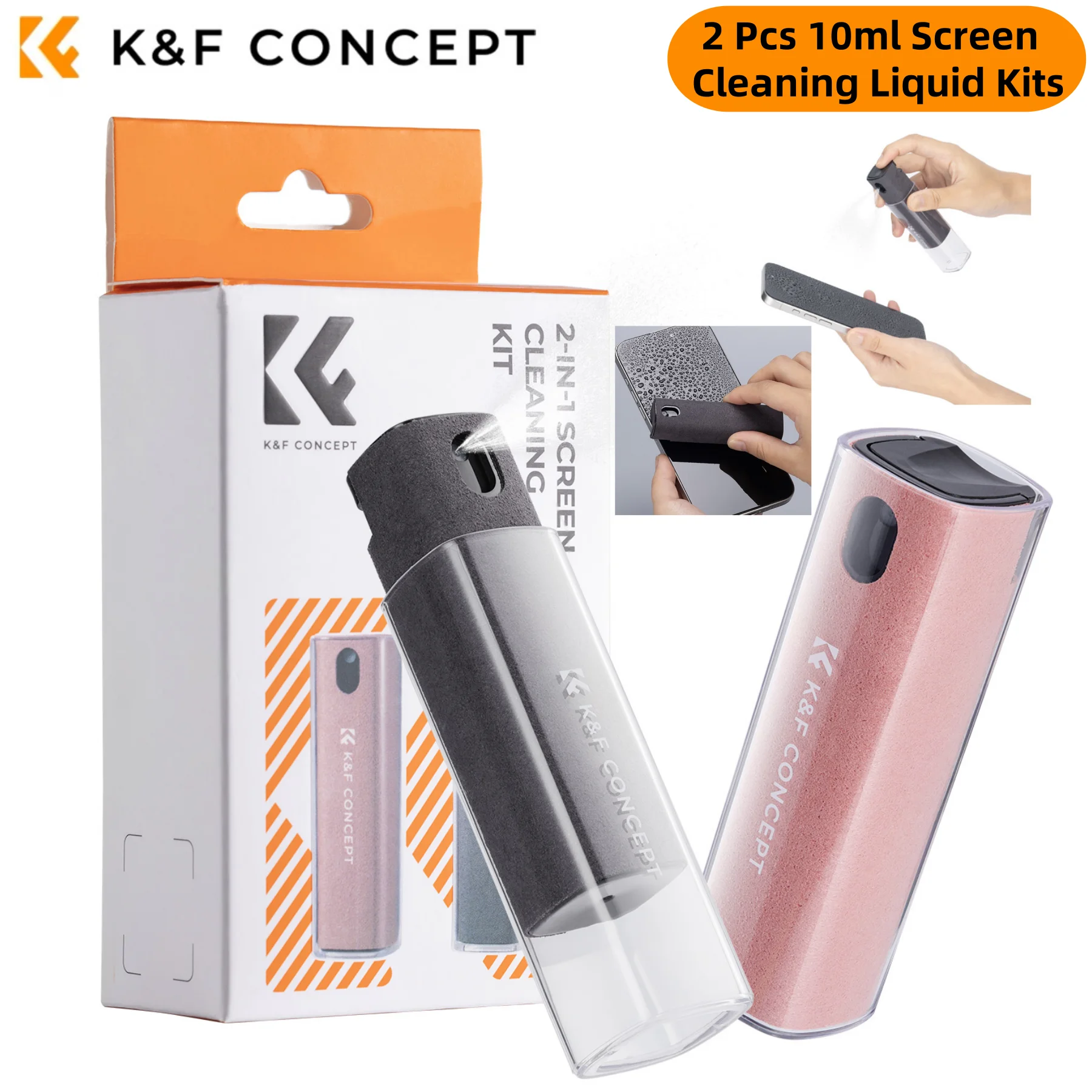 

K&F CONCEPT 2 Pack 10ml Screen Liquid Cleaner Spray Kits for Camera,PC,Laptop,Tablet,Phone Screen Cleaner Microfiber Cloth Wipes