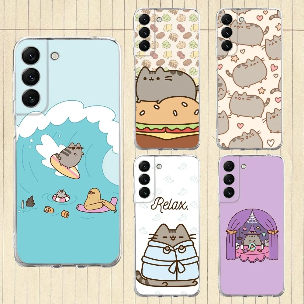 Cute P-PusheenS Cats Phone Case Silicone For Samsung S30,S23,21,22,20 Ultra,S20 FE lite,S10,9,PIus Note20ultra Cover Clear