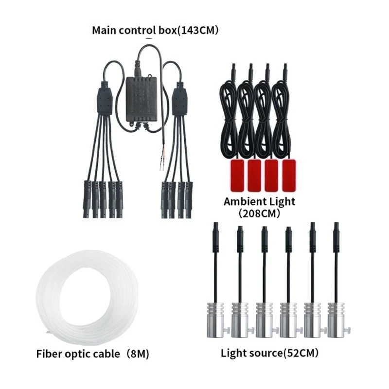 APP Voice‑Controlled LED Fiber Optic Ambient Light 4‑Output Colorful Footwell Decor Lamp For Vehicle Interior