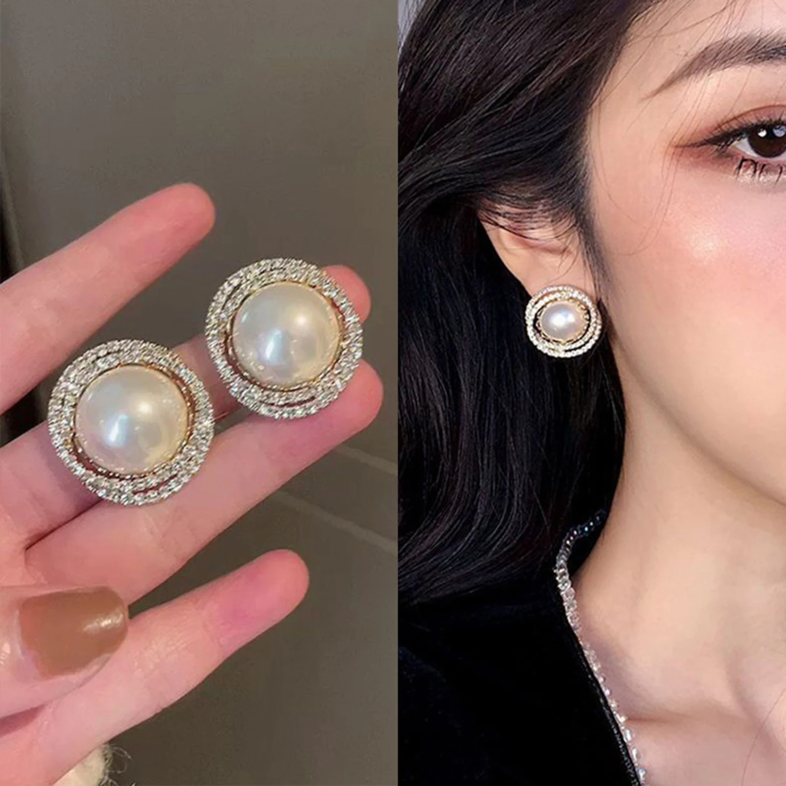 Women's Pearl Rhinestone Stud Earrings Fade Resistant Hypo-Allergenic Jewelry for Women and Teens Girls