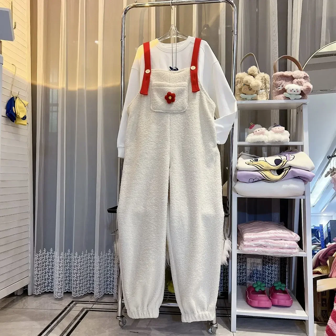 

Новые осенне-зимние стили, свободные универсальные подтяжки, манжеты на щиколотке, милый флисовый комбинезон из ягненка, женский флисовый теплый комбинезон