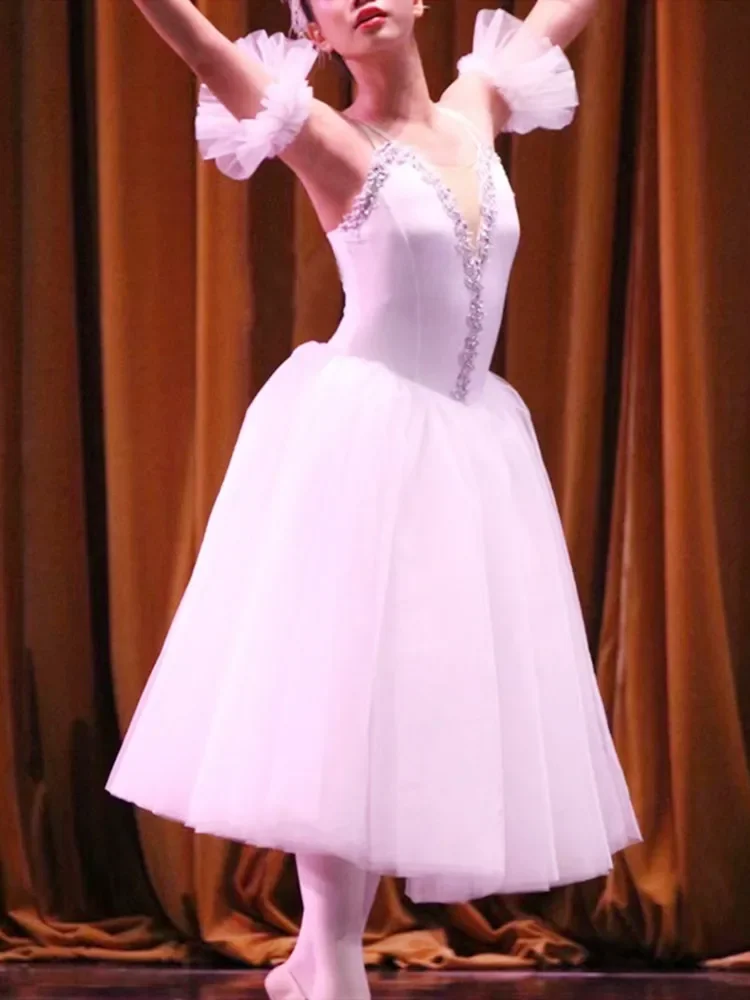 Falda tutú de Ballet blanca, vestido de baile profesional, tutús blancos largos para trajes de Ballet para adultos