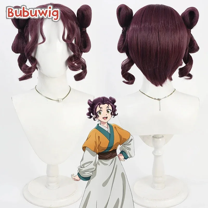 CyBubuwig Rambut Sintetis Wig Cosplay Shisui The Apothecary Diaries Shisui 30Cm Wig Ekor Kuda Merah Ungu Bergelombang Pendek Tahan Panas