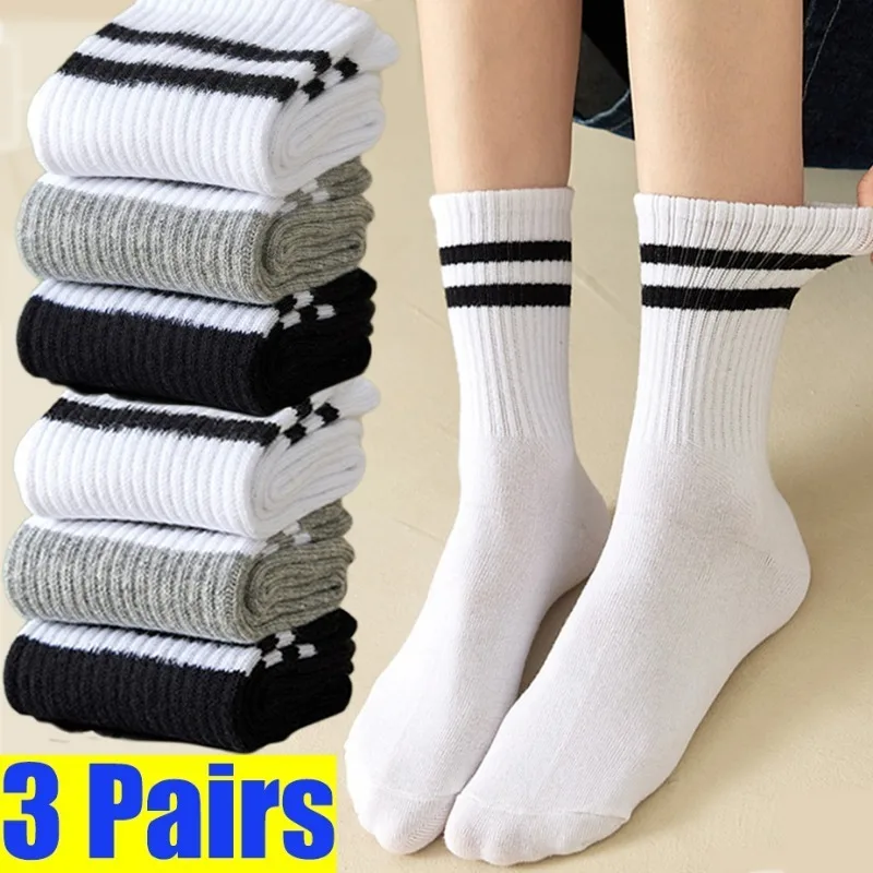 

Solid Striped Black White Socks for Women Men Street Hip Hop Skateboard Striped Mid Tube Socks Breathable Sports Cotton Socks