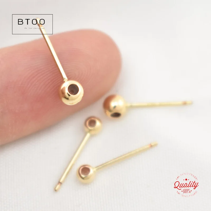 Real 14K Gold Filled Ear Wire 3MM/4MM Bead with Silicone Insert and Post for Jewelry Making Handmde DIY Earrings Accessories