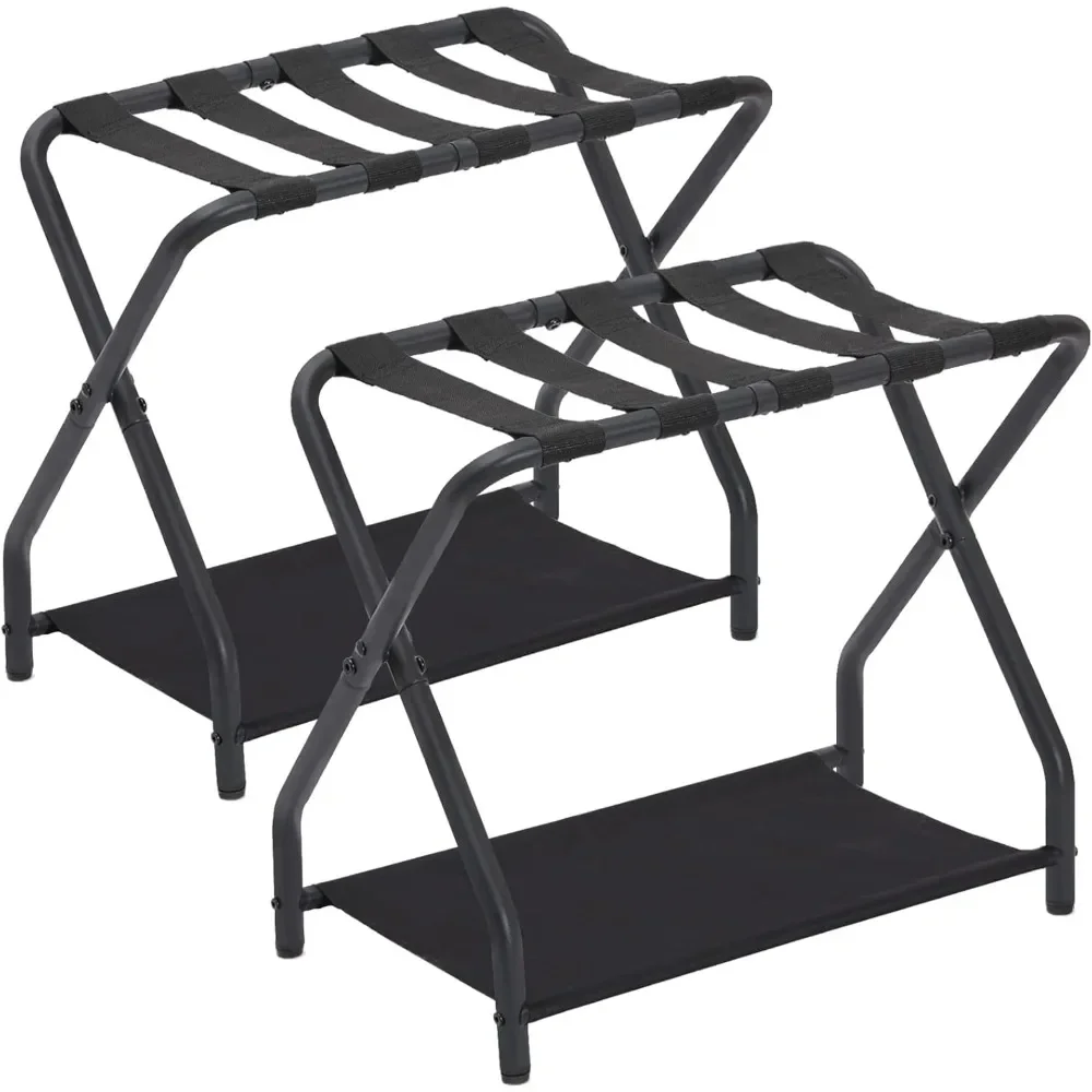 Luggage Rack, Set of 2, Foldable Suitcase Stands for Guest Room, Metal Luggage Holder with Storage Shelf for Bedroom, Hotel