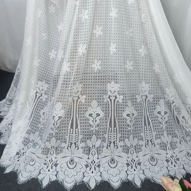 1.5 meters x 3 meters / lot off white eyelash embrioded lace fabric high quality lace wedding dress craft materials table cloth