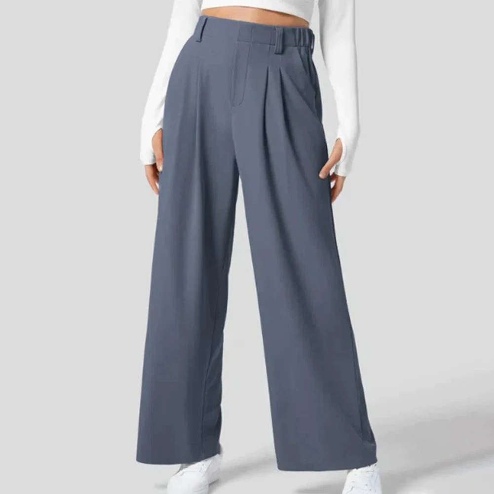 Wide Leg Pants Elegant Loose Office Women Pants Fashion High Waist Straight Trousers Casual Chic-Spliced Full Length Lady Pants