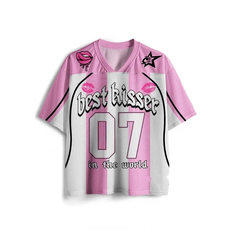 2026 New Jersey Sports Short Sleeved T-shirt, V-neck Short Sleeved T-shirt, Y2K Sports Fashion 3D Printed Quick Drying Jersey