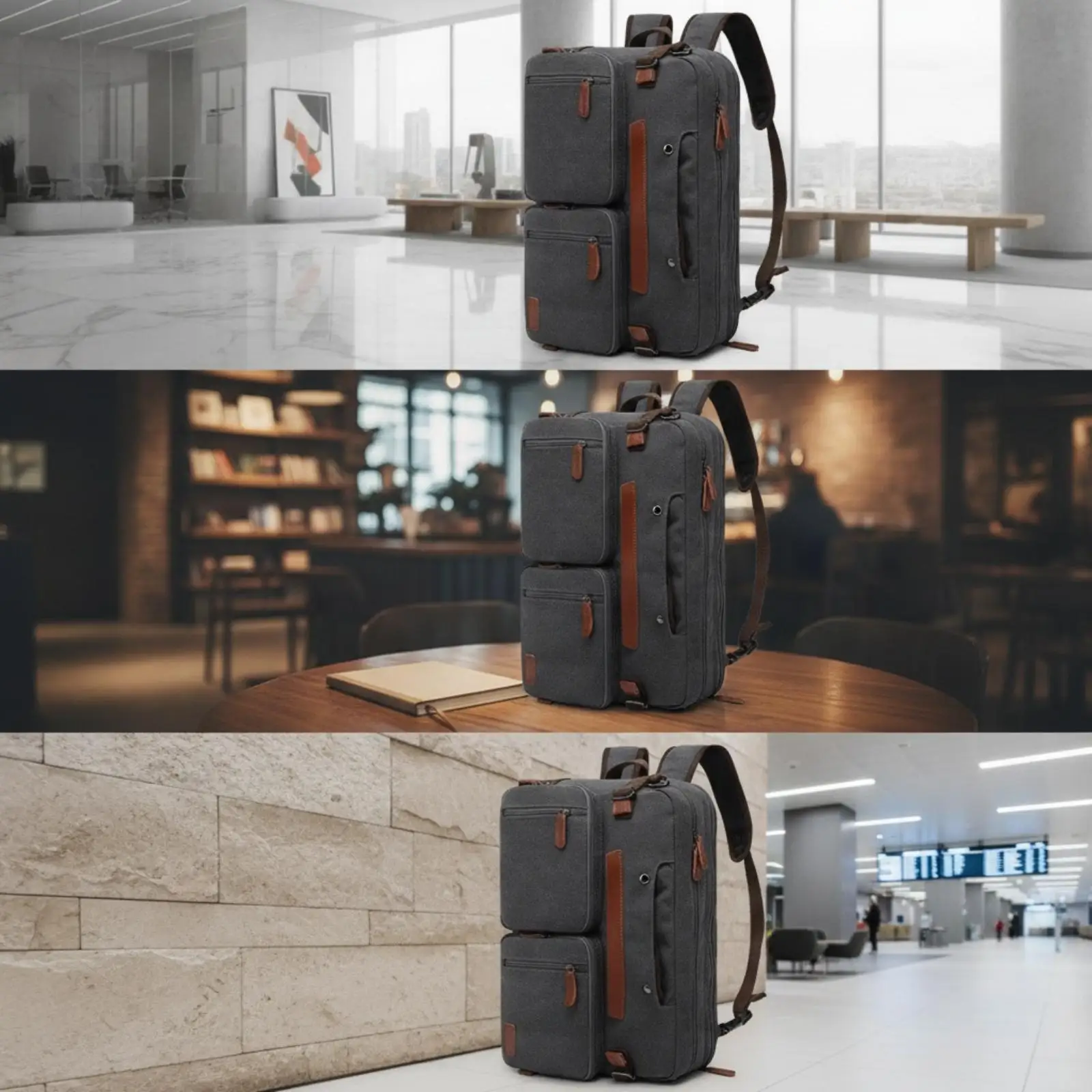 Men Laptop Carrier Convertible Briefcase Backpack with Vertical Side Pocket for Office and Travel Use view 5