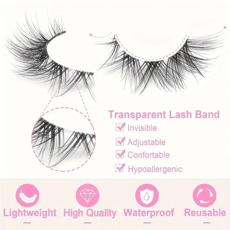 自然な外観のクラスターまつげ10ペア、スリムな漫画風まつげエクステ、キャットアイつけまつげ