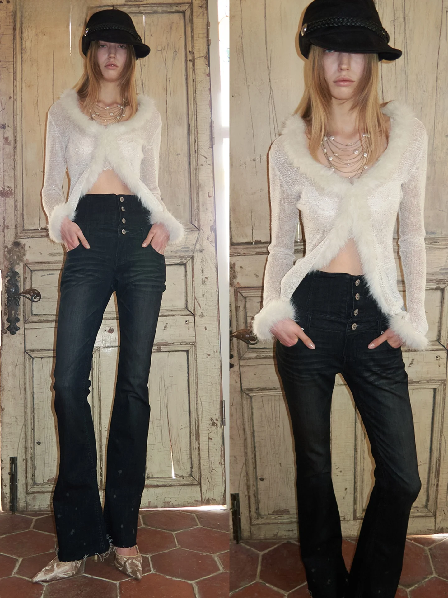 

Вязаный топ с пайетками и V-образным вырезом, с длинными рукавами, для женщин, JINN STUDIO, свободный крой, весенняя мода