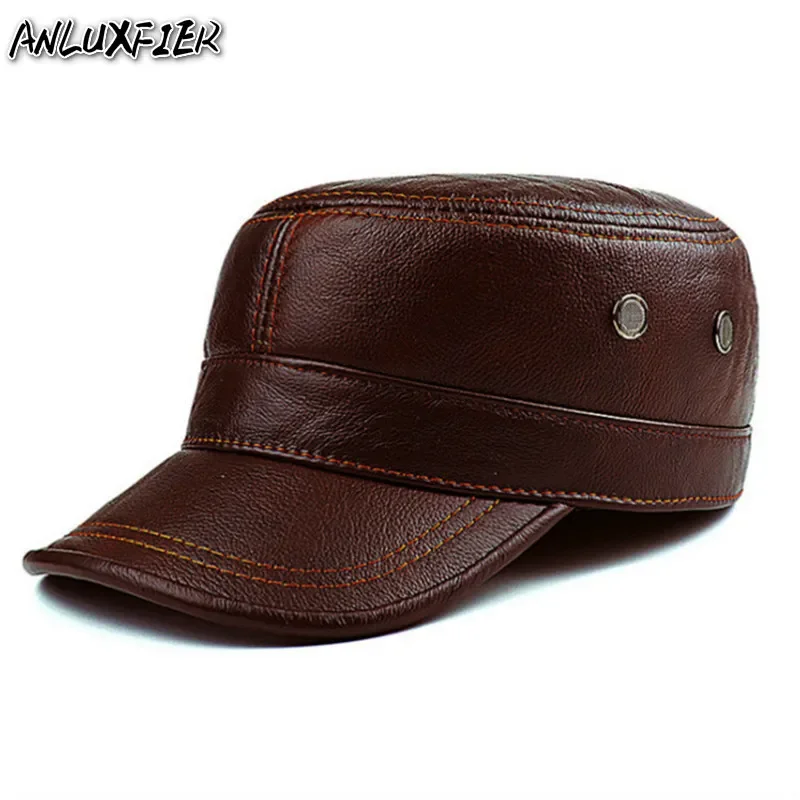 

Men's Genuine Leather Hat Adult New Cowhide Hat Male Outdoor Warm Flat Leather Hat Winter Casual Leather Cap Adjustable B-8386