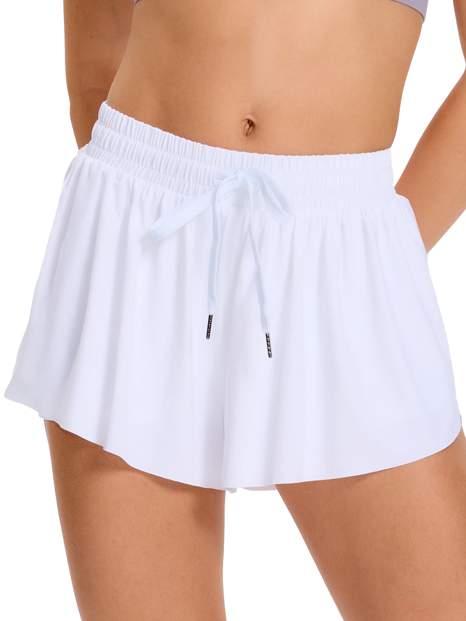 

Women's Two-In-One Shorts Gym Yoga Running Sweat-Absorbent Breathable Tennis Skirt Drawstring Pocket Casual Shorts Quick-Drying