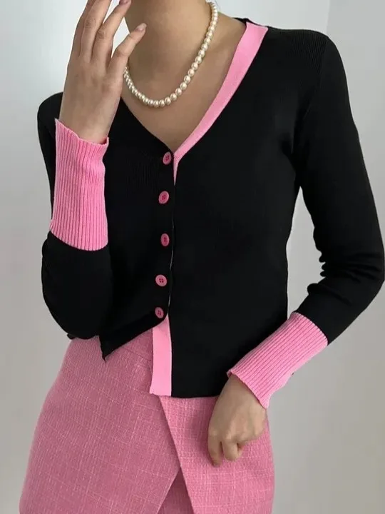 

Корейский облегающий вязаный свитер с v-образным вырезом, женский цветной блуз, открытый кардиган, верхняя одежда, мягкая эластичная осенняя мода