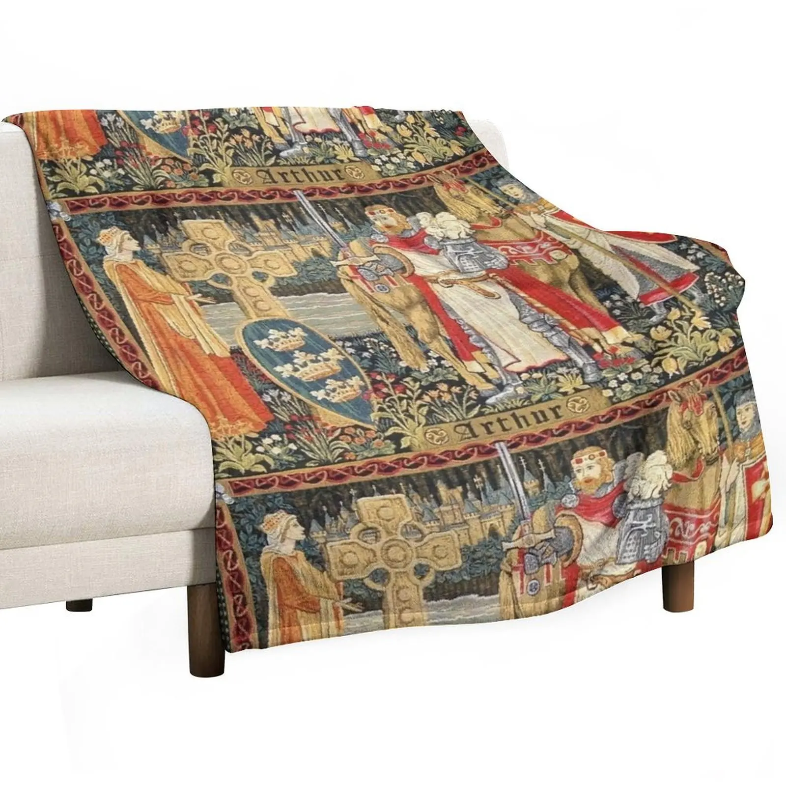 King Arthur Tapestry Excalibur Merlin Camelot Holy Grail Quest Throw Blanket Tourist Bed Single Cute Plaid Blankets