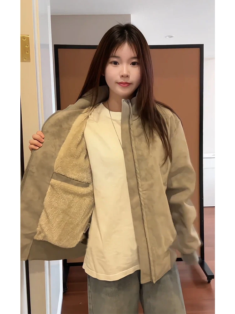 

Мужская зимняя куртка из американской натуральной кожи с флисовой подкладкой, теплая, в бейсбольном стиле, из кожи и хлопка, для пилотов