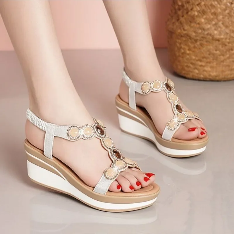 Round Toe Tip Sandals For Women Wedges Heel Daily Woman Shoes Comfort Comfortable And Elegant With Novelties Offer Or Casual