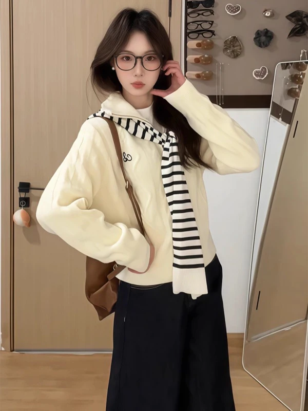 Koreaanse Sle Lazy Soft Cosy damestrui Herfst Winter Nieuwe losse afslankende gebreide top Design Sensation bovenkleding